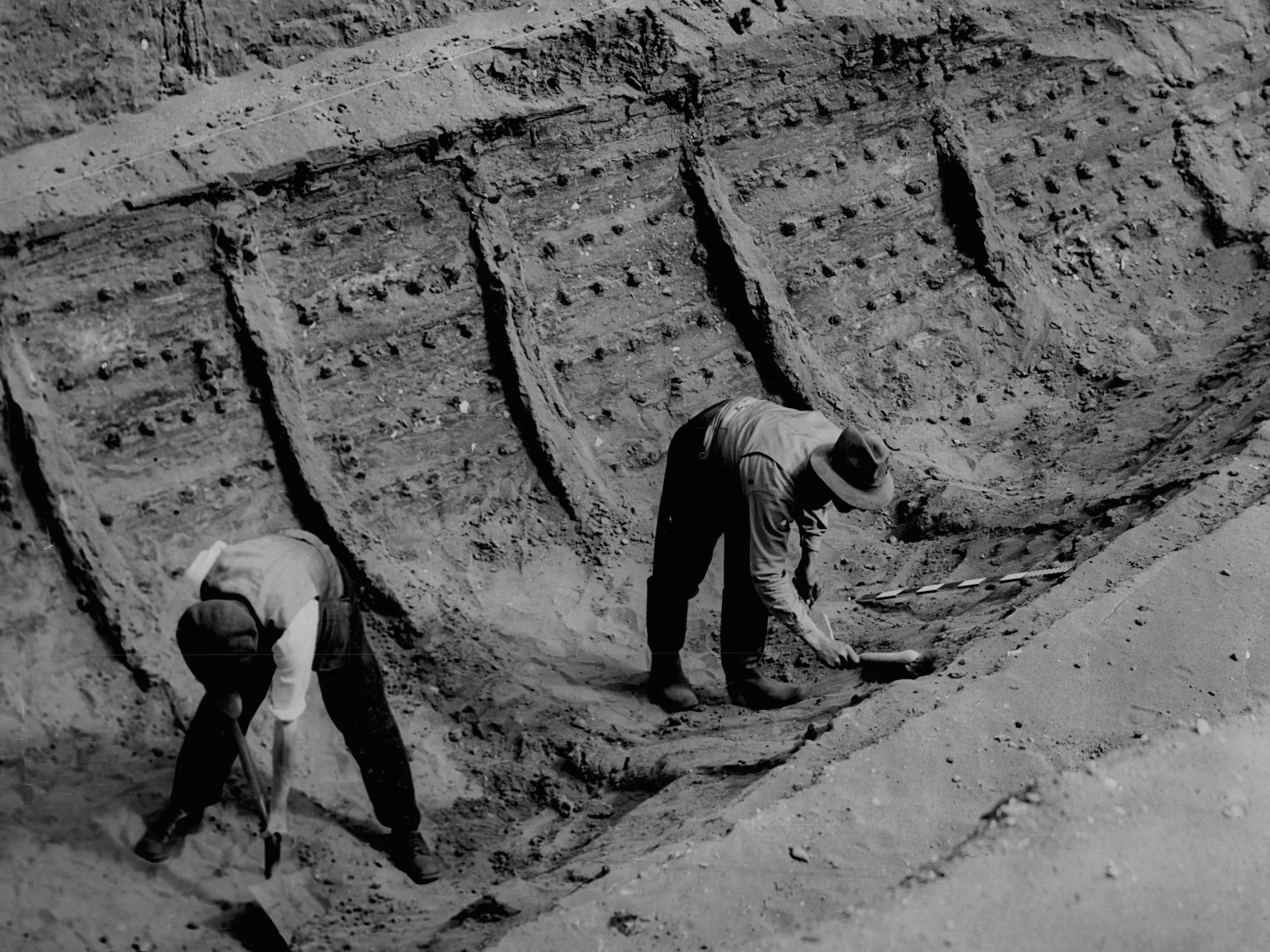 Archaeological excavation of a ship burial