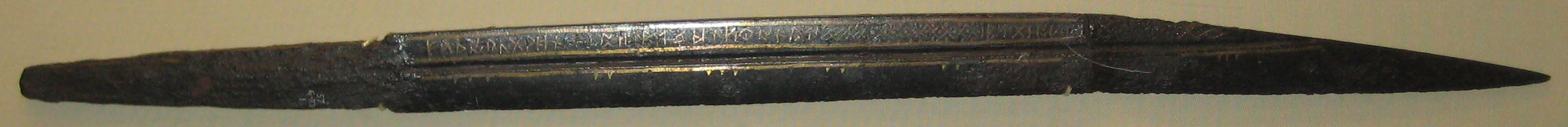 The Thames Scramasax (Seax of Beagnoth) showing the complete runic alphabet engraved on the blade
